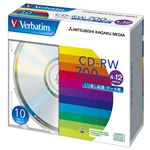 三菱化学メディア Verbatim製 データ用CD-RW 700MB 4-12倍速 スタンダードレーベル(印刷不可) 5mmケース入り 10枚 SW80EU10V1