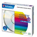 三菱化学メディア Verbatim製 データ用CD-RW 700MB 4-12倍速 スタンダードレーベル(印刷不可) 5mmケース入り 5枚 SW80EU5V1