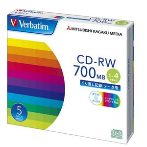 三菱化学メディア Verbatim製 データ用CD-RW 700MB 1-4倍速 通常印刷エリア 5mmケース入り 5枚 SW80QP5V1