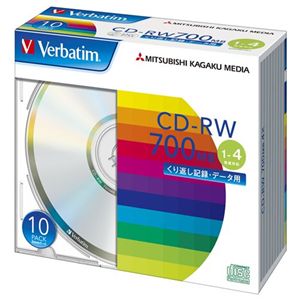 三菱化学メディア Verbatim製 データ用CD-RW 700MB 1-4倍速 スタンダードレーベル(印刷不可) 5mmケース入り 10枚 SW80QU10V1