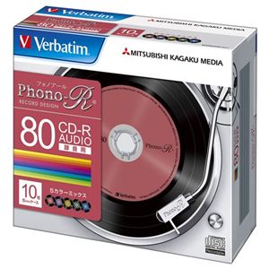 三菱化学メディア <Verbatim>音楽用CD-R(フォノーR) レコード柄レーベル(5色カラーミックス) 10枚5mmスリムケース入り MUR80PHS10V1