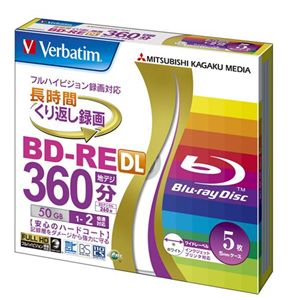 三菱化学メディア <Verbatim>録画用BD-RE DL(片面2層) 1-2倍速 インクジェットプリント対応ワイド(白) 5枚5mmスリムケース入り VBE260NP5V1