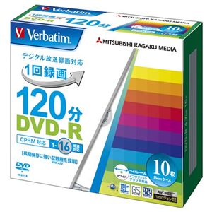 三菱化学メディア <Verbatim>録画用DVD-R 1-16倍速CPRM対応 インクジェットプリント対応ワイド(白) 10枚5mmスリムケース入り VHR12JP10V1