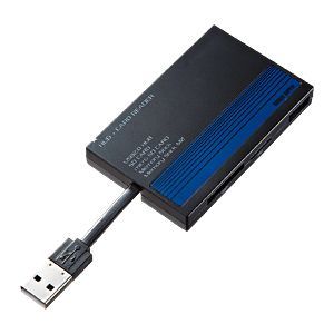 サンワサプライ USB2.0HUB付 カードリーダー ブルー ADR-ML8HBL