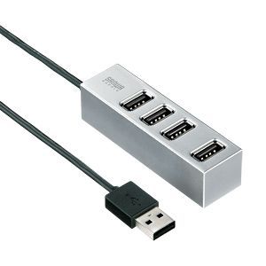 サンワサプライ 磁石付き4ポートUSB2.0ハブ(シルバー) USB-HUB253SV