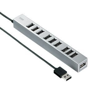 サンワサプライ 磁石付き10ポートUSB2.0ハブ(シルバー) USB-HUB256SV