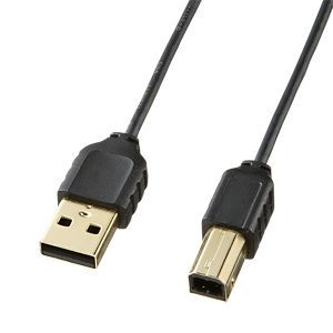 サンワサプライ 極細USBケーブル (USB2.0 A-Bタイプ) ブラック 0.5m KU20-SL05BK