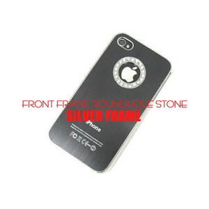 iPhone4S/4★ラインストーンHOLEシルバーフレームケース★