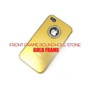 iPhone4S/4★ラインストーンHOLEゴールドフレームケース★