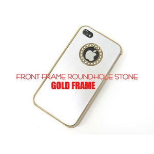 iPhone4S/4★ラインストーンHOLEゴールドフレームケース★