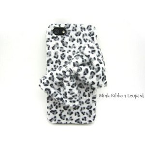 iPhone4S/4★Mink Ribbon Leopard★ふわふわでゴージャスでカワイイ!!　ヒョウ柄のリボンのiPhone4S/4 対応のケース♪全3色 ホワイト
