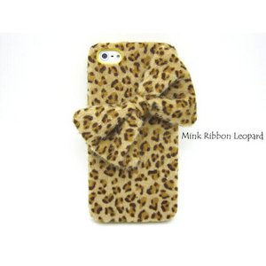 iPhone4S/4★Mink Ribbon Leopard★ふわふわでゴージャスでカワイイ!!　ヒョウ柄のリボンのiPhone4S/4 対応のケース♪全3色 イエロー