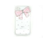 iPhone4★ラインストーンとリボンでキラキラのデコケース♪【全4色】 ホワイト(ピンク)