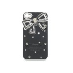 iPhone4★ラインストーンとリボンでキラキラのデコケース♪【全4色】 ブラック(ブラック)