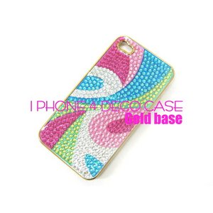 iPhone4★PUCCI STYLE★キラキラ輝くデコビーズで迫力満点でかわいいケース♪【全8デザイン】 ペイズリー柄/ゴールド