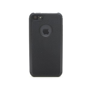 iPhone5★内側にTPU素材、外側にPC素材のＷハイブリッドケース!! アップルマークは隠さずにオシャレに♪【全5色】 ブラック