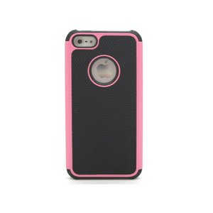 iPhone5★内側にTPU素材、外側にPC素材のＷハイブリッドケース!! アップルマークは隠さずにオシャレに♪【全5色】 ピンク