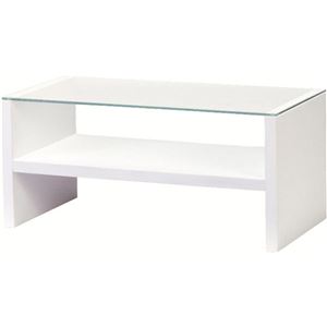 リビングテーブル 強化ガラス製(ガラス天板) 棚収納付き HAB-621WH ホワイト(白) 商品画像