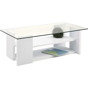 ローテーブル(強化ガラステーブル) 棚収納付き SO-100WH ホワイト（白） - 拡大画像