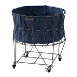 フォールディングバスケット/ランドリーバスケット 【ネイビー】 直径46cm 折りたたみ式 キャスター付き