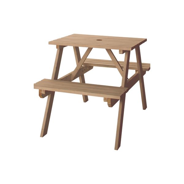 キャンプテーブル アウトドアテーブル 幅75cm ブラウン 木製 パラソル対応 レジャーテーブル＆ベンチ バーベキュー 屋外 b04