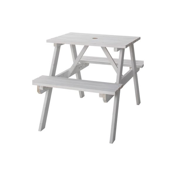 キャンプテーブル アウトドアテーブル 幅75cm ホワイト 木製 パラソル対応 レジャーテーブル＆ベンチ バーベキュー 屋外 b04