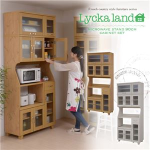 Lycka land レンジ台 90cm幅 上置きセット FLL-0010SET-NA ナチュラル - 拡大画像