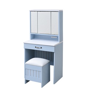 フレンチカントリー家具 三面鏡ドレッサー&スツール 幅60 フレンチスタイル ブルー&ホワイト 商品画像