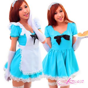 グローブ付ブルーのメイド服コスプレ(5点入) グローブ付ブルーのメイド服コスプレ(5点入)