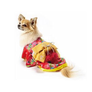 【ワンちゃん用晴れ着】 花に蝶 3色 ピンク(1号)