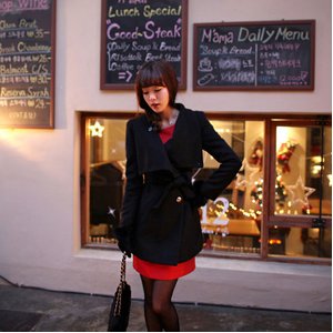 ラシャ素材・スタンドカラーコート黒色Sサイズ