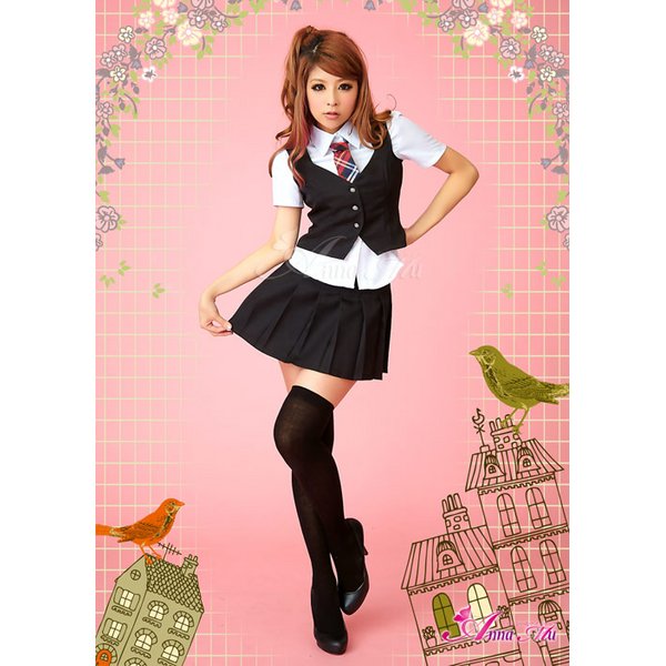【JK・女子高生制服 コスプレ衣装 通販】シックなミニスカ・ミニベストがキュートな私立女子高チックな制服