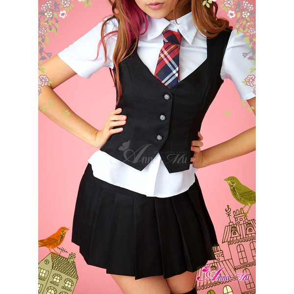 【JK・女子高生制服 コスプレ衣装 通販】シックなミニスカ・ミニベストがキュートな私立女子高チックな制服