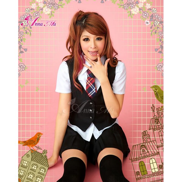 【JK・女子高生制服 コスプレ衣装 通販】シックなミニスカ・ミニベストがキュートな私立女子高チックな制服