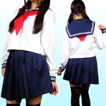 ★清純派☆女子高生セーラー服・長袖【コスプレ/制服】 ブルーLサイズ