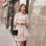 小花柄カシュクールフリル・長袖ワンピース
