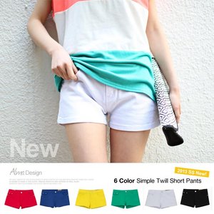 2013春夏新作♪夏色6color!!ツイル素材シンプルカラー美脚ショートパンツ レッドMサイズ