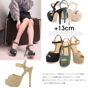 オープントゥアンクルストラップサンダル/ブラックスエードMサイズ