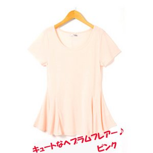ペプラムフレアヘムTシャツチュニック/ピンクLサイズ