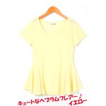 ペプラムフレアヘムTシャツチュニック/イエローLサイズ