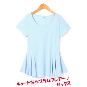 ペプラムフレアヘムTシャツチュニック/サックスLサイズ