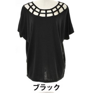 ドルマンスリーブ☆デコルテカットデザインTシャツ/カットソー/ブラックMサイズ