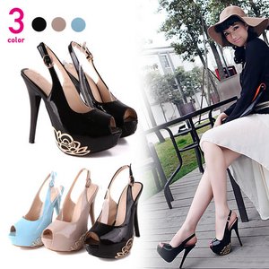 フラワーモチーフ・オープントゥ・パンプス 黒35サイズ