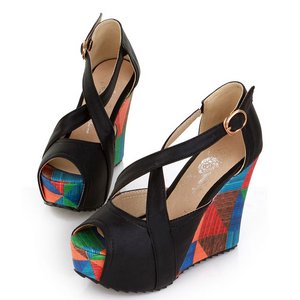 ウエッジソール・ミュール/黒34サイズ