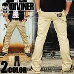 【DIVINER】ロゴ刺繍バックプレートワークチノパンツ/アメカジ/バイカー/ベージュXLサイズ