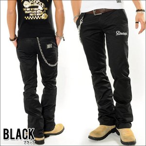 【DIVINER】ロゴ刺繍バックプレートワークチノパンツ/アメカジ/バイカー/ブラックXLサイズ