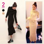 ケーブル編み・タートルネック・ロング丈ワンピース/ホワイト