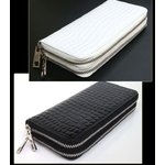 エナメルクロコ型押しダブルファスナー長財布/白
