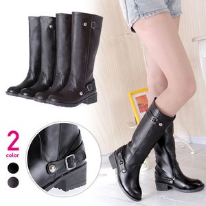 フェイクレザー・バックル付き・ジョッキーブーツ/茶色35