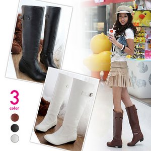 フェイクレザー・バックル付・ジョッキーブーツ/茶35